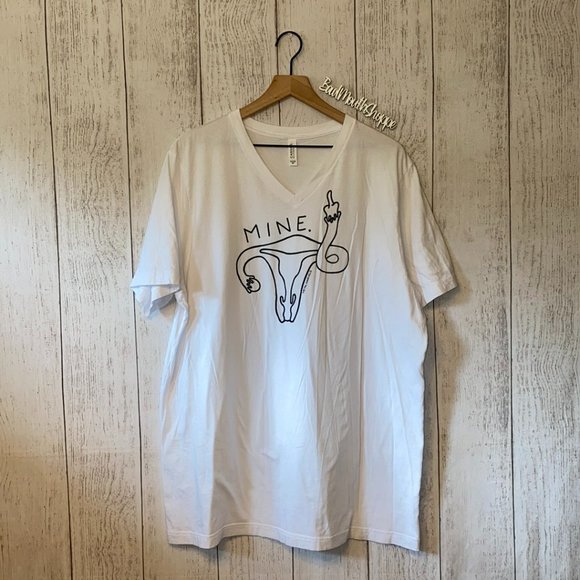 *Metal Marvels Mine Uterus Women's Reproductive Rights Vneck Tee - 2XL [White] - Picture 1 of 6
